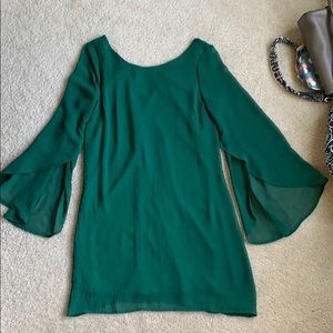 Green Flutter Sleeve Shift Dress